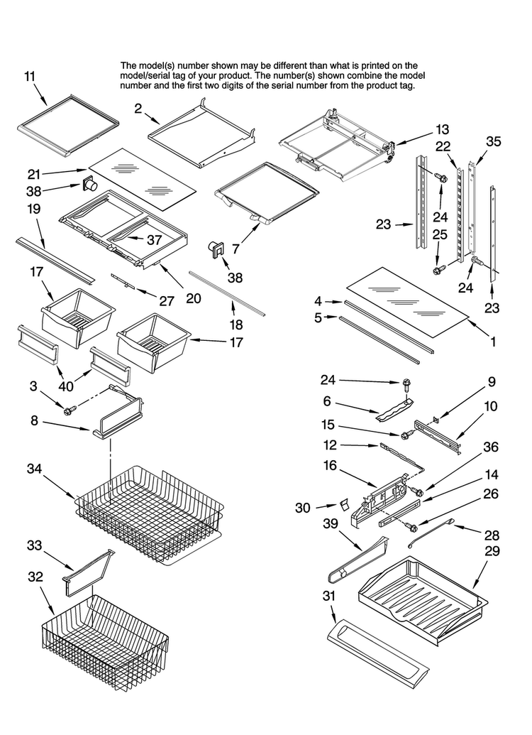 Shelf Parts Diagram and Parts List for MFD2562KES11  Maytag Refrigerator