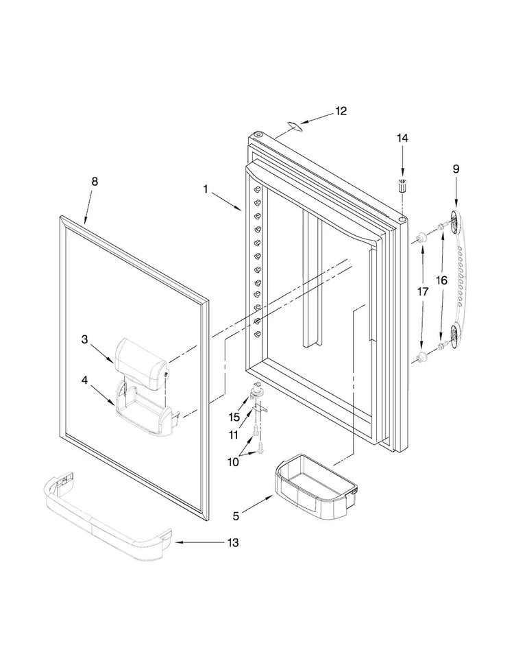 Refrigerator Door Parts Diagram and Parts List for MBF1958WES1  Maytag Refrigerator