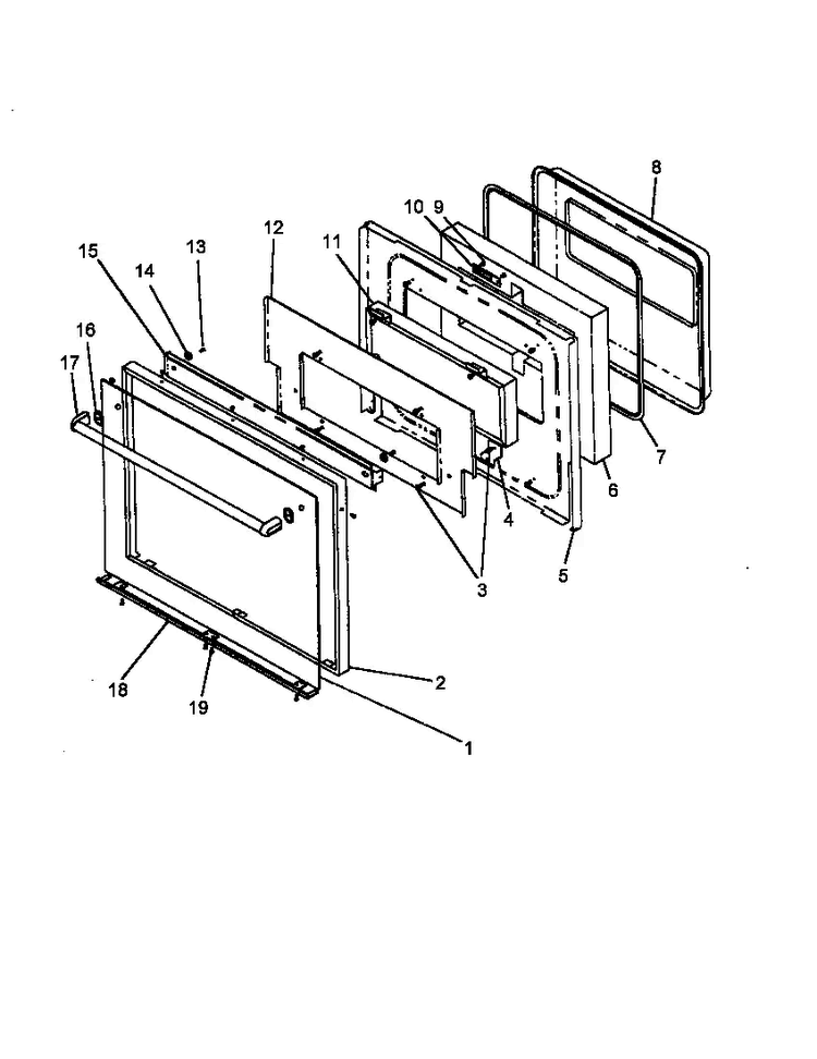 Oven Door Diagram and Parts List for AO27DG1-P1132525NB  Amana Wall Oven