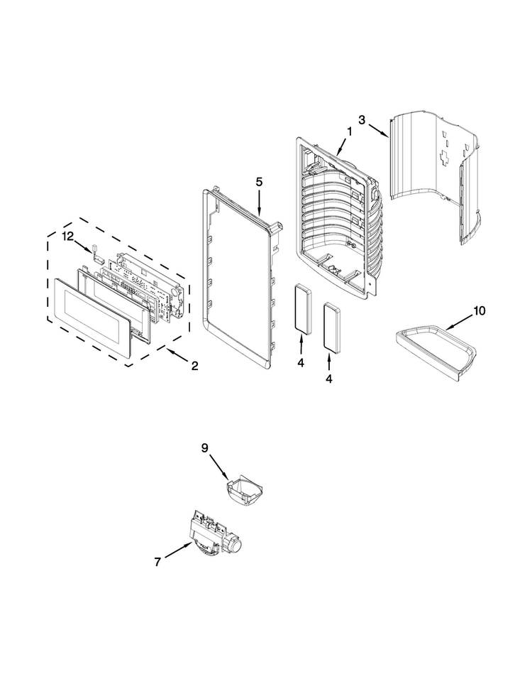 Dispenser Front Parts Diagram and Parts List for 7MF2976AEM02  Maytag Refrigerator