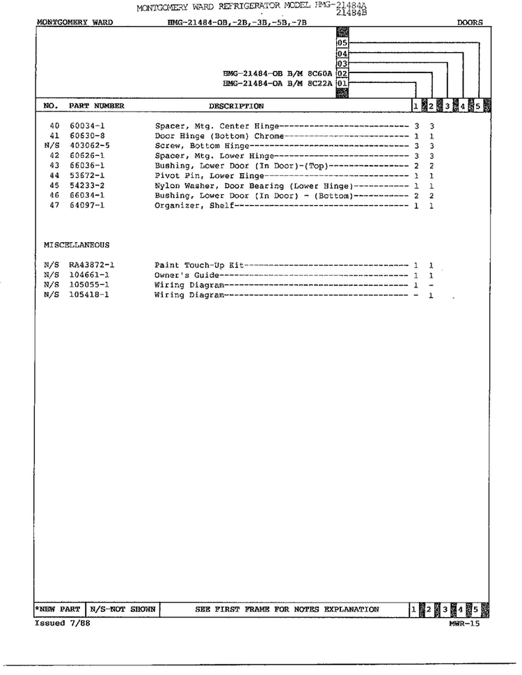 Doors Page 3 Diagram and Parts List for 21484B  Admiral Refrigerator