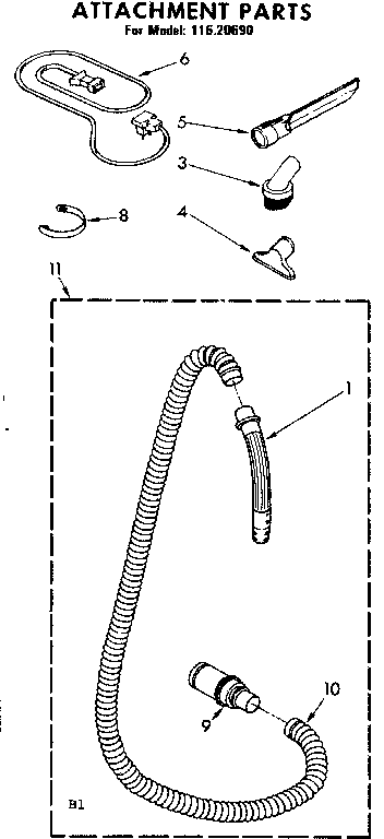 Attachment Parts Diagram and Parts List for 11620690  Kenmore Canister Vacuum