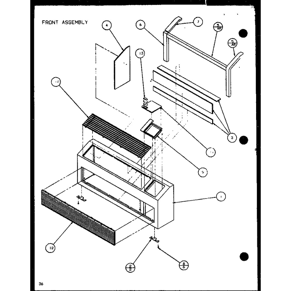 Front Assembly 1 Diagram and Parts List for PTC07300ER P9812501R Amana Air Conditioner
