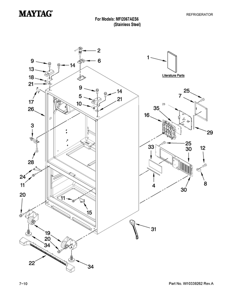 Cabinet Parts Diagram and Parts List for MFI2067AES6  Maytag Refrigerator