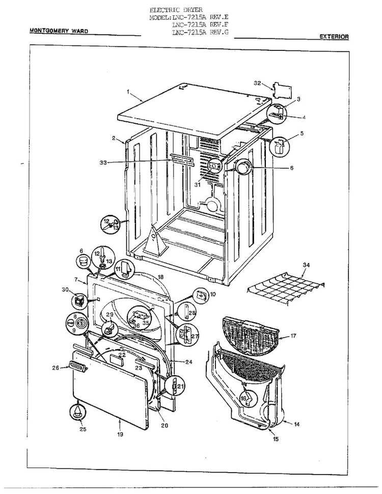 Automatic Dryer/exterior Diagram and Parts List for 7215A REV E Norge Dryer
