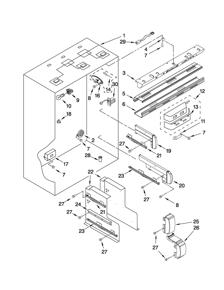 Refrigerator Liner Parts Diagram and Parts List for JF42NXFXDW00  Jenn-Air Refrigerator