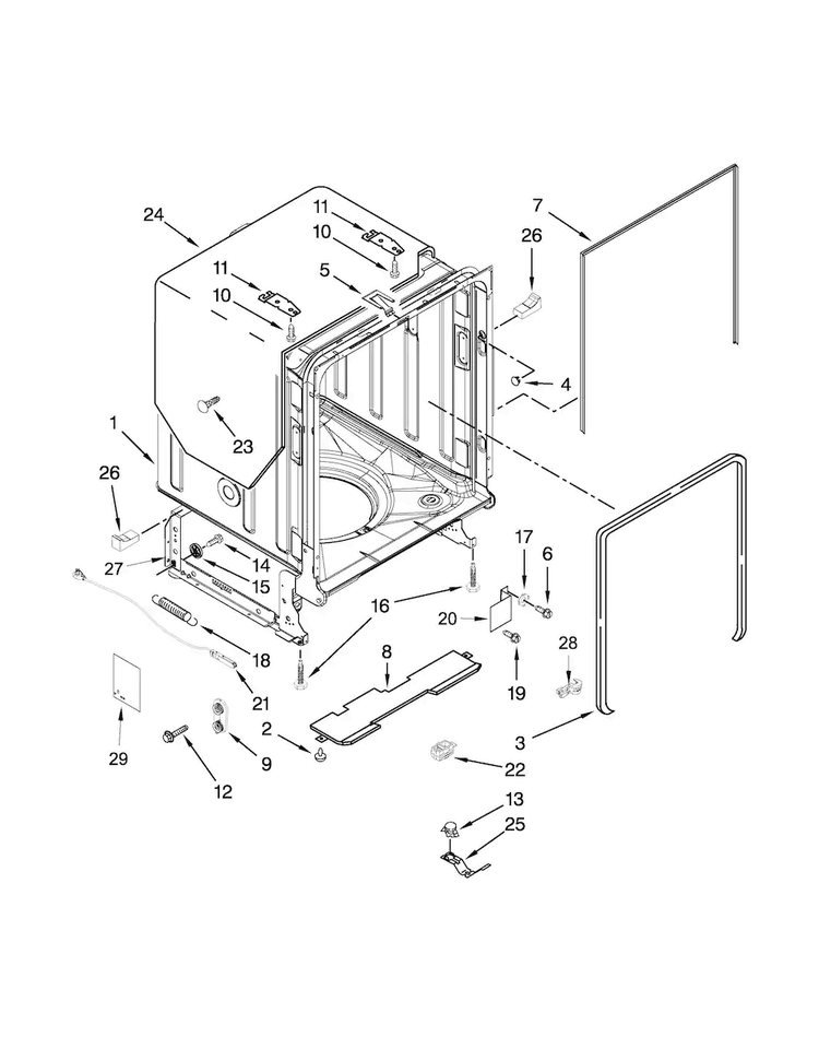Tub And Frame Parts Diagram and Parts List for JDB8500AWY3  Jenn-Air Dishwasher