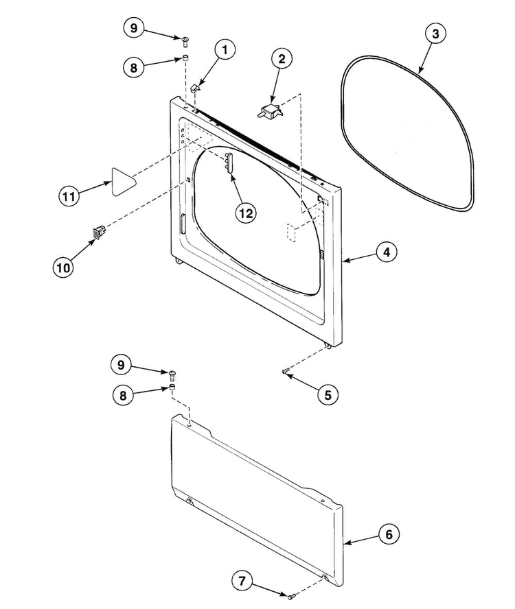 Front Panel Diagram and Parts List for SDET07WF  Speed Queen Dryer
