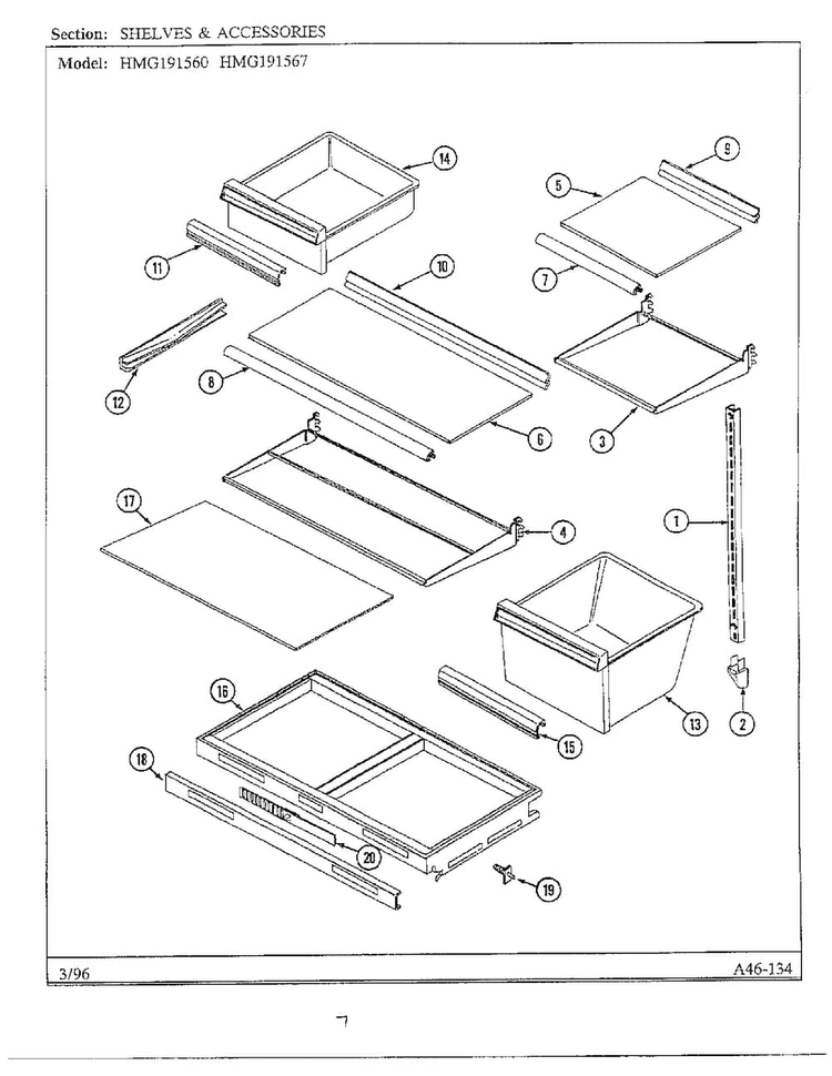 Shelves/accessories Diagram and Parts List for HMG191560  Admiral Refrigerator