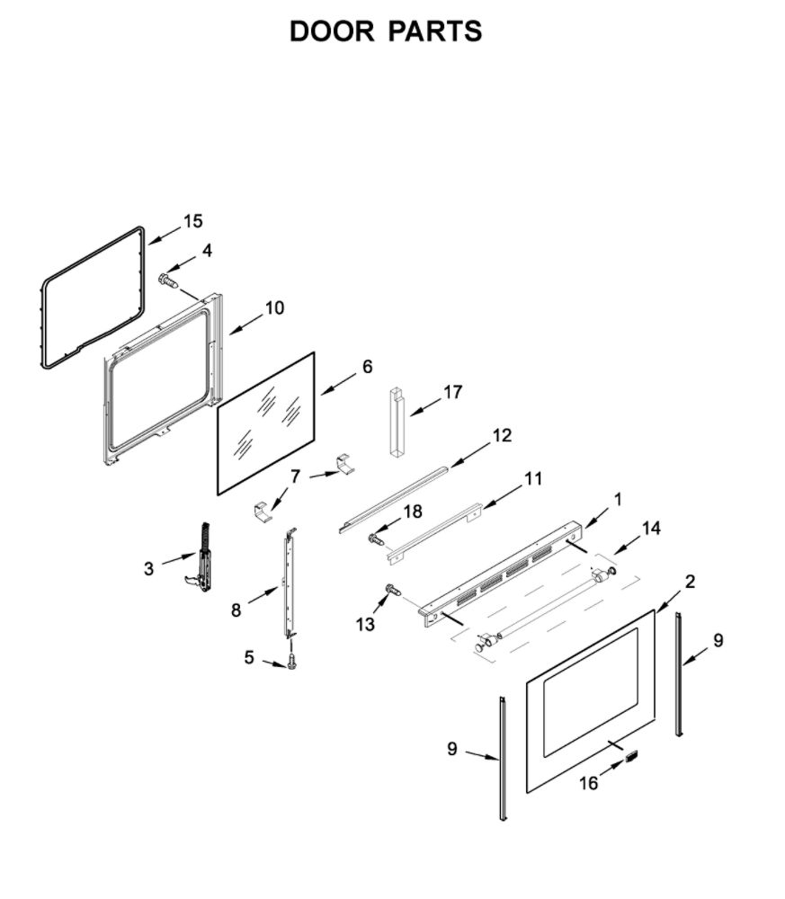 Door Parts Diagram and Parts List for YMER8800FB1  Maytag Range