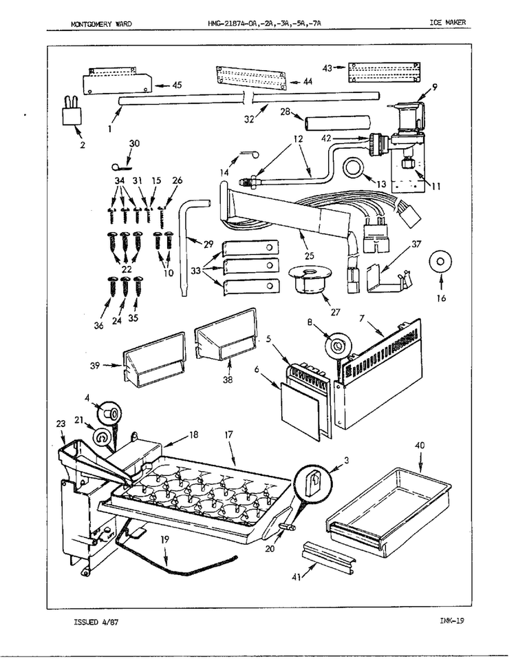 Ice Maker Diagram and Parts List for 21874A  Admiral Refrigerator