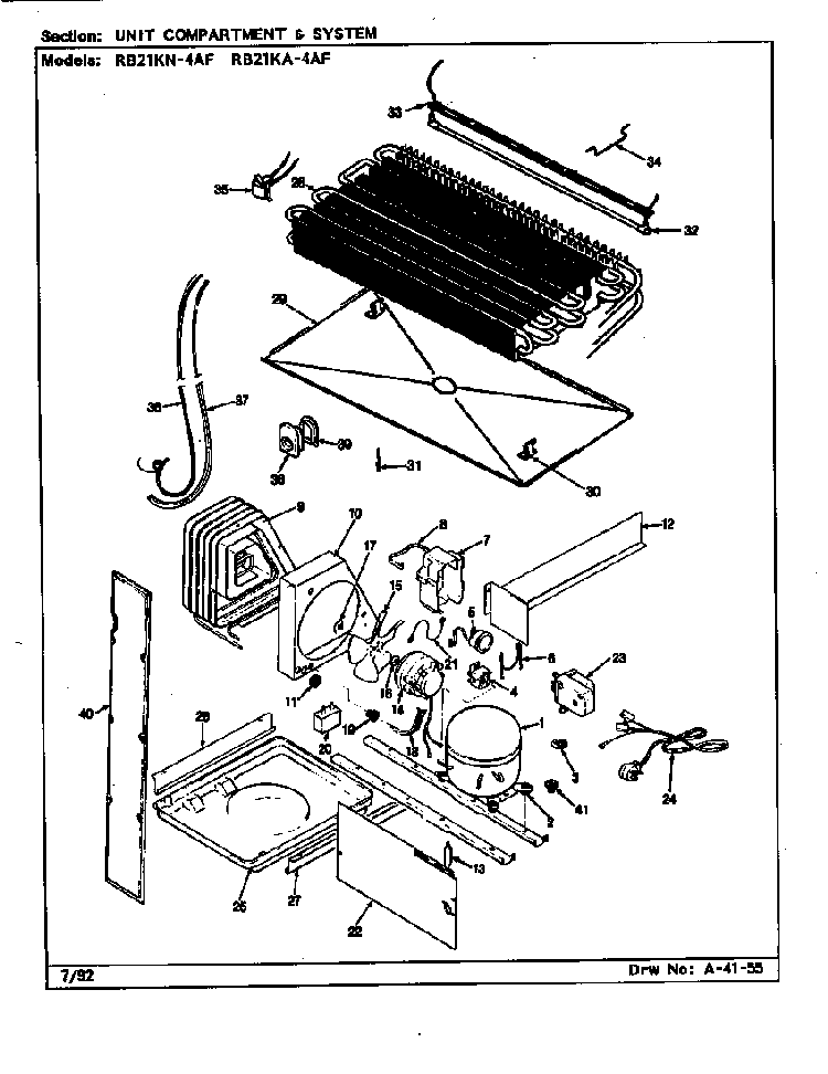 Unit Compartment & System Diagram and Parts List for RB21KN4AF BG76C Magic Chef Refrigerator