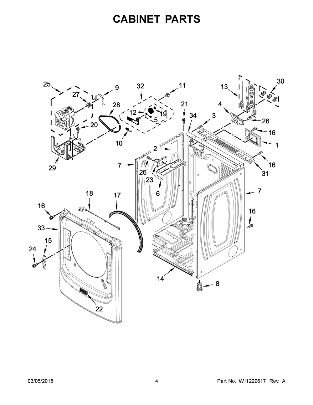 Cabinet Parts Diagram and Parts List for MED8200FC2  Maytag Dryer