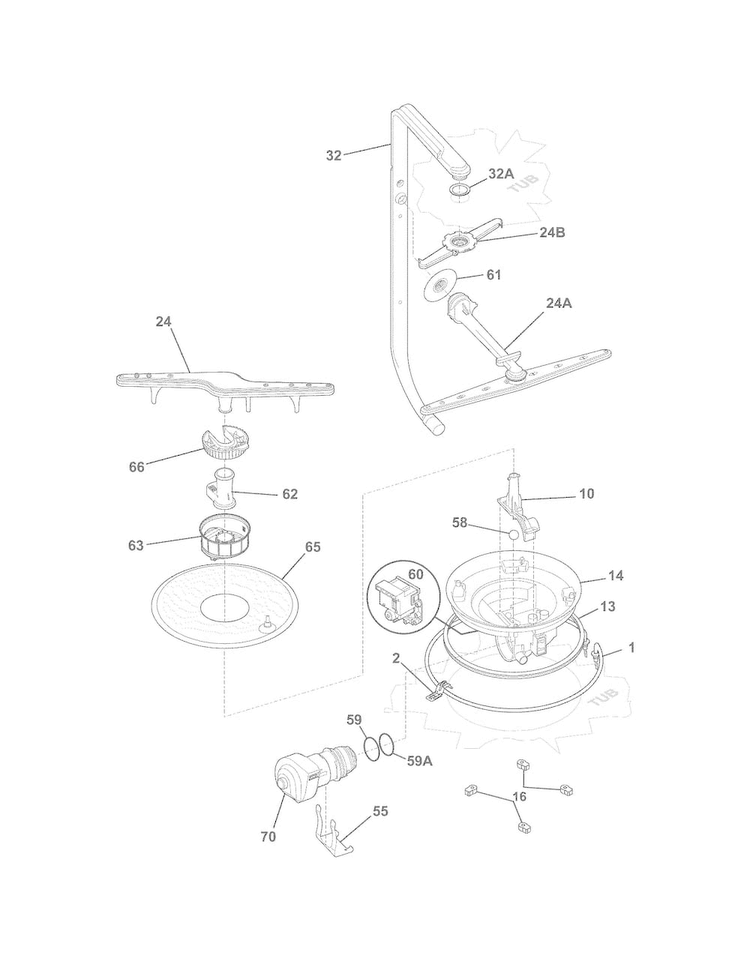 Motor & Pump Diagram and Parts List for CDB900NW0A  Crosley Dishwasher