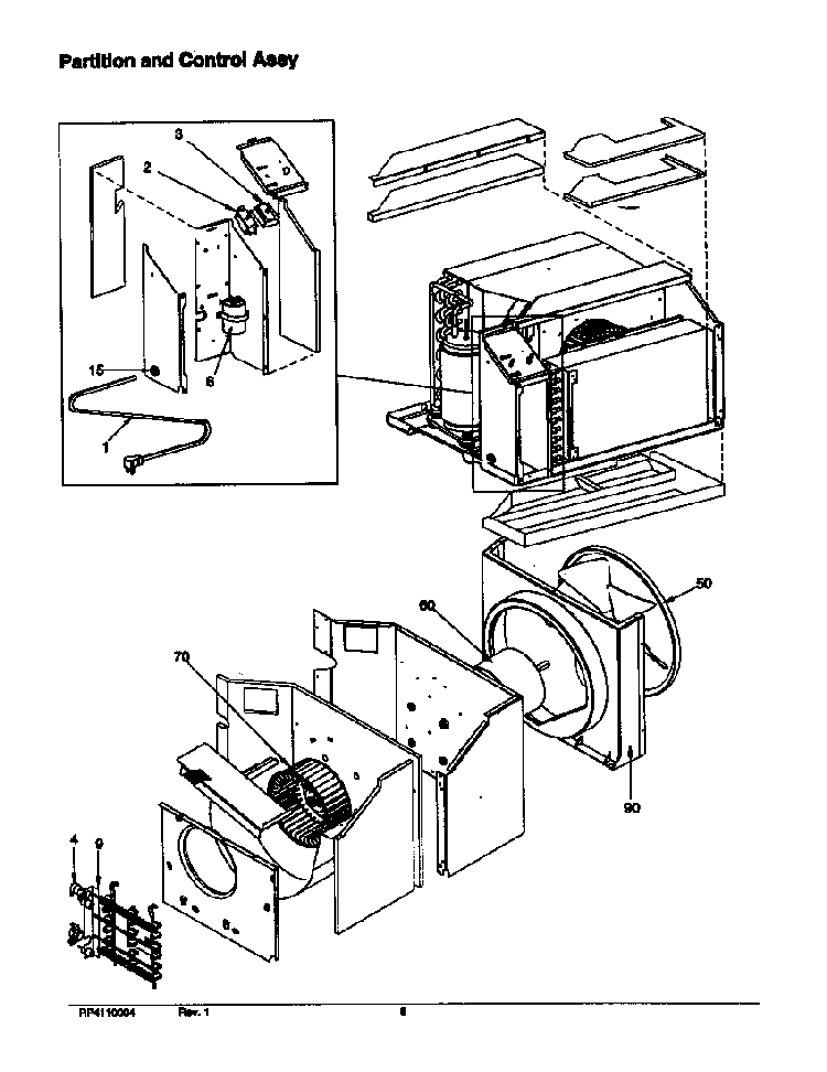 Partition And Control Assy Diagram and Parts List for TC11085W2A-PTC11085W2A  Amana Air Conditioner
