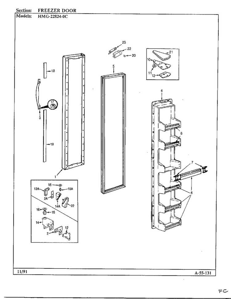 Freezer Door Diagram and Parts List for 22824-0B  Admiral Refrigerator