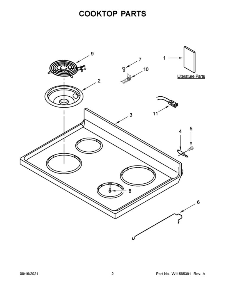 Cooktop Parts Diagram and Parts List for ACR4503SFB5  Amana Range
