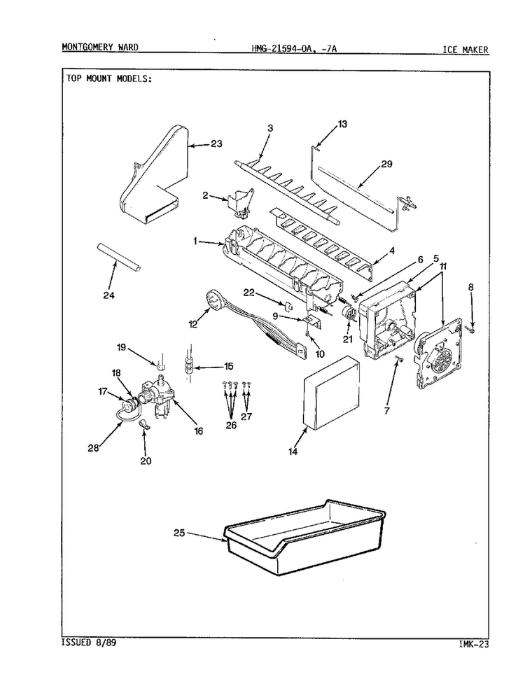 Ice Maker Diagram and Parts List for 21594C  Admiral Refrigerator