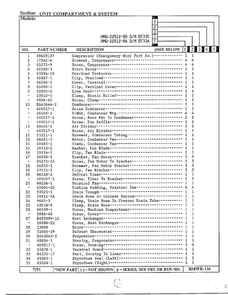 Unit Compartment And System Page 2 Diagram and Parts List for 22512-0B  Admiral Refrigerator