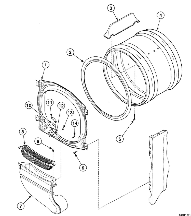 Drum Assy Diagram and Parts List for SSG909QF1124  Speed Queen Dryer