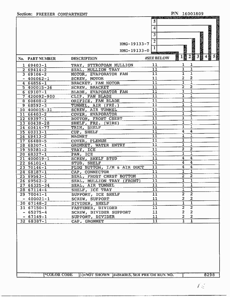 Freezer Compartment Page 2 Diagram and Parts List for 19133-0A  Admiral Refrigerator