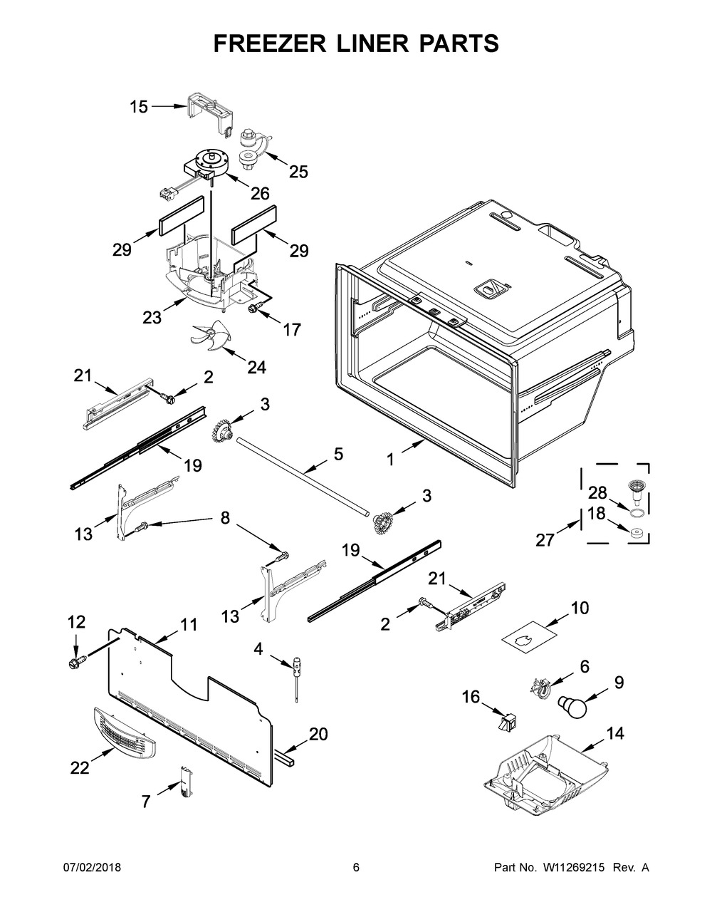 Freezer Liner Parts Diagram and Parts List for MFI2269FRZ03  Maytag Refrigerator