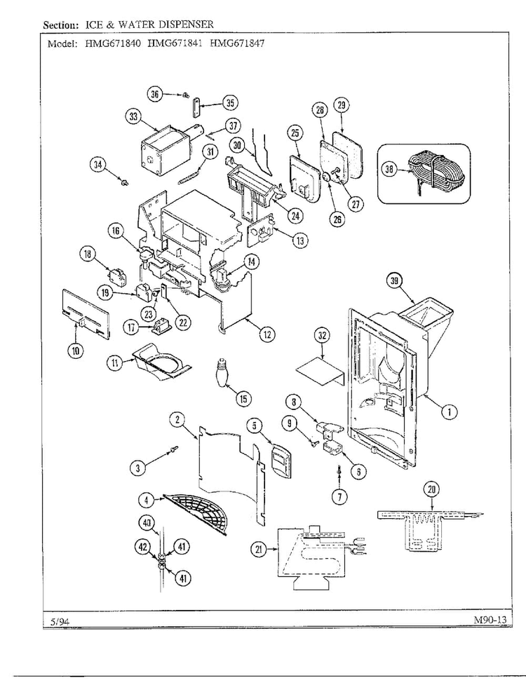 Ice And Water Dispenser Diagram and Parts List for 671840  Admiral Refrigerator