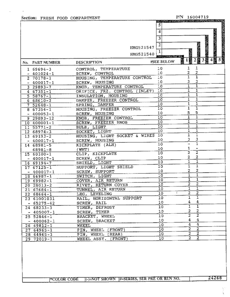 Fresh Food Compartment Page 2 Diagram and Parts List for 52154  Admiral Refrigerator