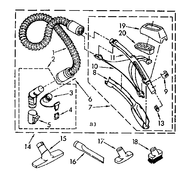 Hose And Attachment Parts Diagram and Parts List for 1162499281  Kenmore Canister Vacuum