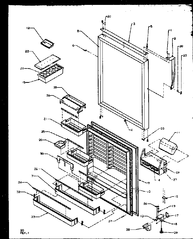 Fresh Food Door Diagram and Parts List for TS18RBW-P1158407WW  Amana Refrigerator