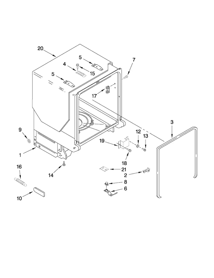 Tub And Frame Parts Diagram and Parts List for MDBH969AWB2  Maytag Dishwasher