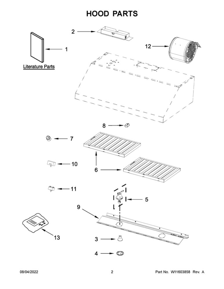 Hood Parts Diagram and Parts List for JXU9136HP3  Maytag Range Hood