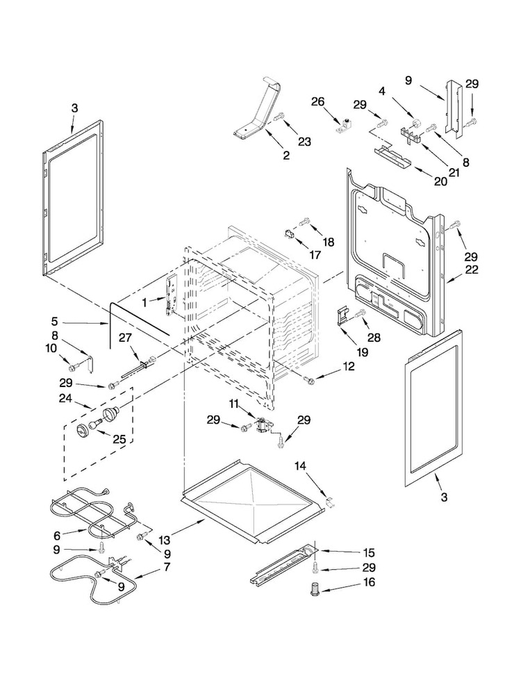 Chassis Parts Diagram and Parts List for AER5823XAW1  Amana Range
