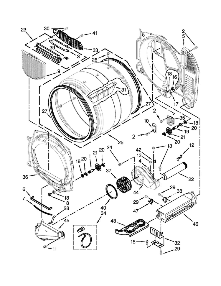 Bulkhead Parts Diagram and Parts List for MDE25PRAZW1  Maytag Dryer