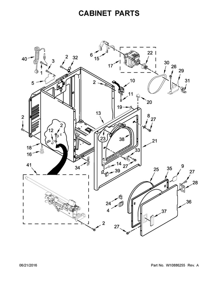 Cabinet Parts Diagram and Parts List for CGD126SDW3  Crosley Dryer