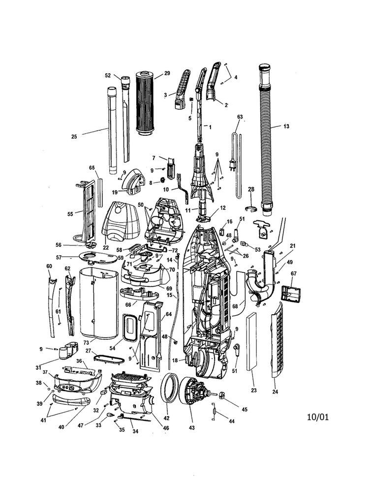 Handle And Housing Diagram and Parts List for U6655-900  Hoover Upright Vacuum