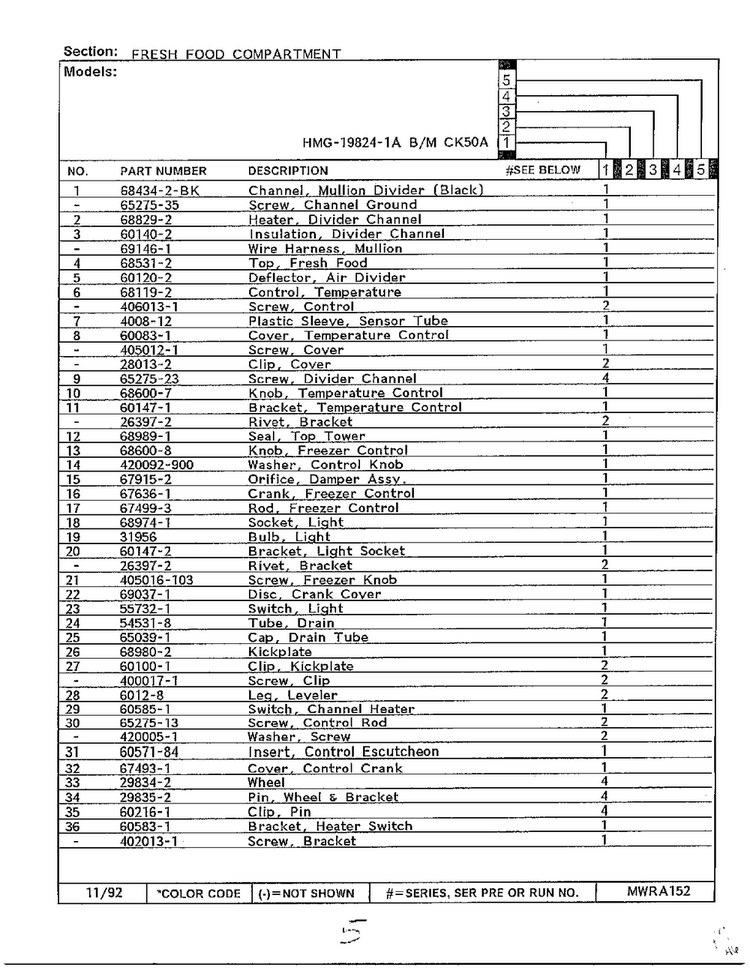 Fresh Food Compartment Page 2 Diagram and Parts List for 19824-1A  Admiral Refrigerator