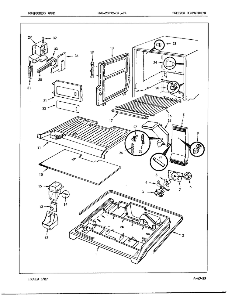 Freezer Compartment Diagram and Parts List for 23972A  Admiral Refrigerator