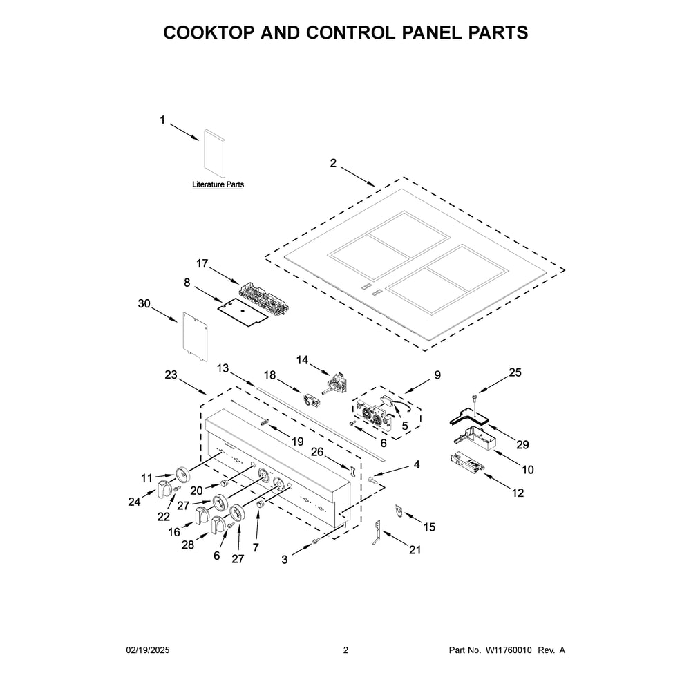 Cooktop And Control Panel Parts Diagram and Parts List for JPIFC730RM00  Jenn-Air Range