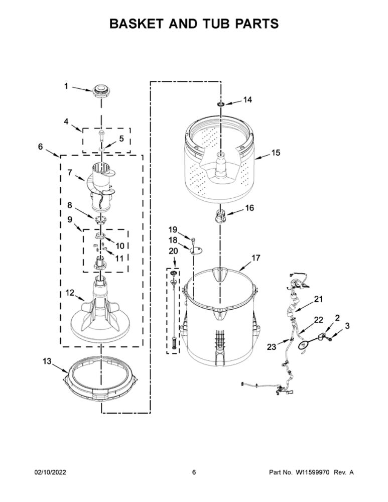Basket And Tub Parts Diagram and Parts List for NTW4516FW4  Amana Washer