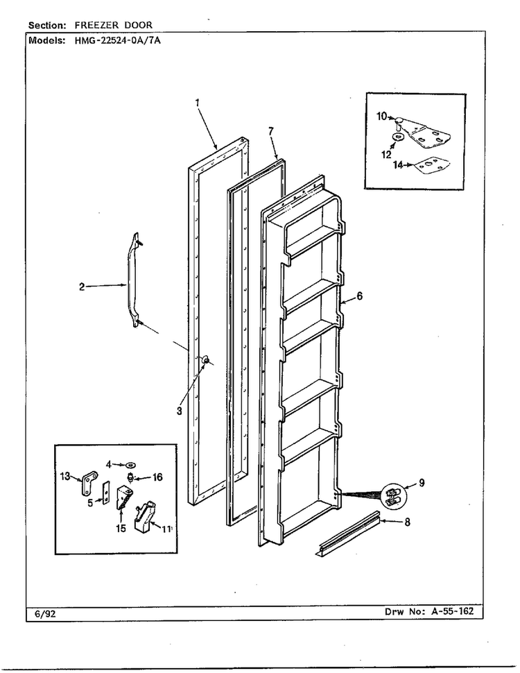 Freezer Door Diagram and Parts List for 22524-7A  Admiral Refrigerator