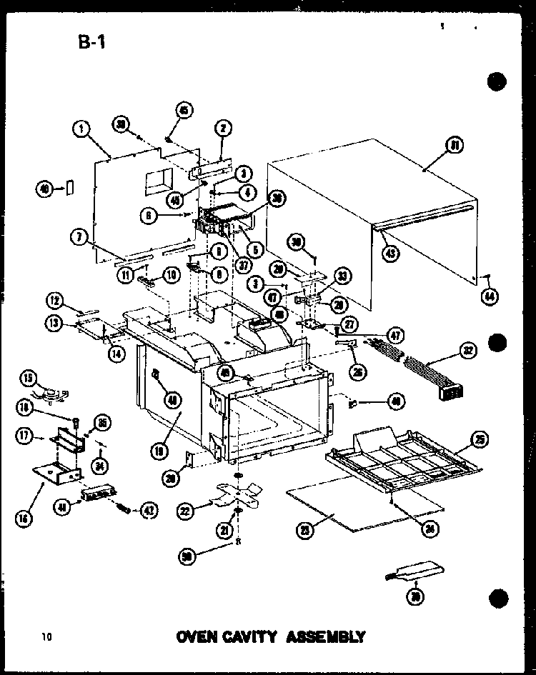 Oven Cavity Assembly Diagram and Parts List for RC-14 P72100-9M Amana Microwave