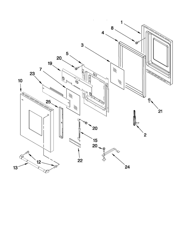 18" Oven Door Parts Diagram and Parts List for JDRP548WP01  Jenn-Air Range