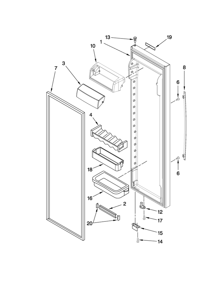 Refrigerator Door Parts Diagram and Parts List for JCD2395WES00  Jenn-Air Refrigerator