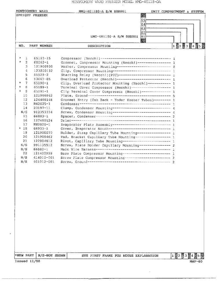 Unit Compartment/system Page 2 Diagram and Parts List for 40118-OA  Admiral Freezer