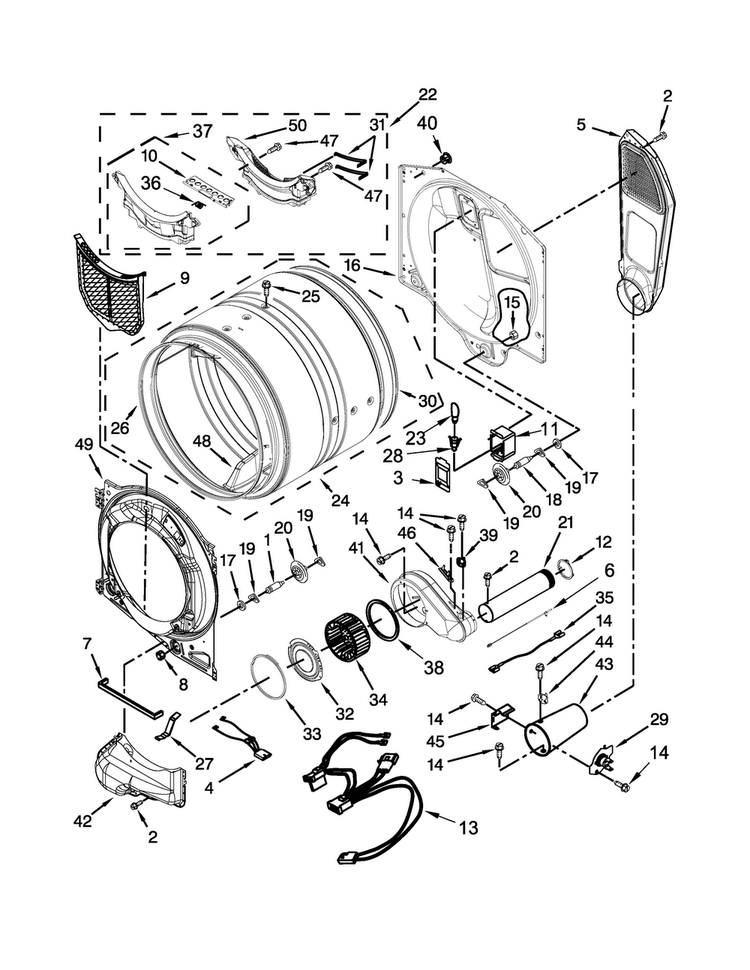 Bulkhead Parts Diagram and Parts List for MGD4100DW0  Maytag Dryer