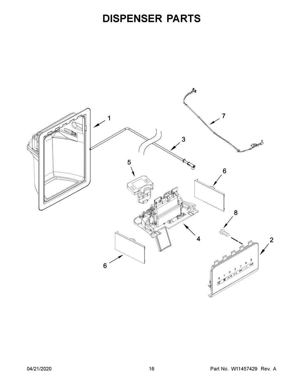 Dispenser Parts Diagram and Parts List for ASI2175GRB04  Maytag Refrigerator