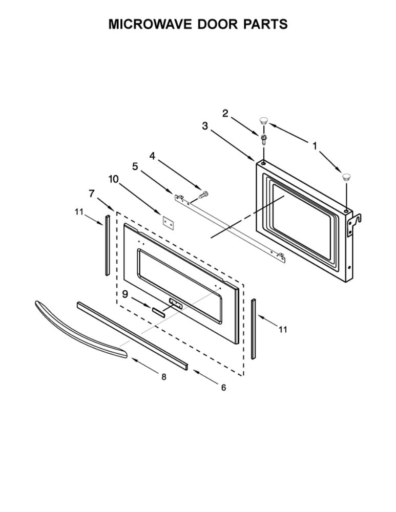 Microwave Door Parts Diagram and Parts List for JMW2427WB03  Maytag Microwave Oven Combo