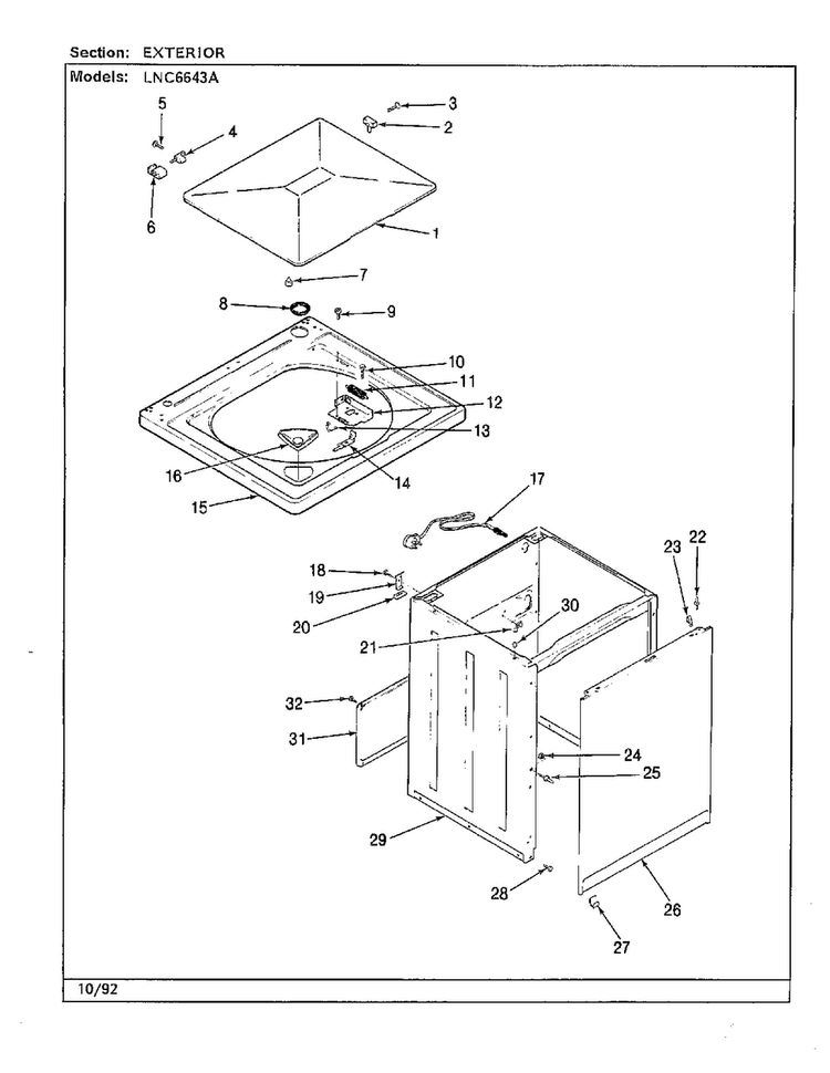 Exterior Diagram and Parts List for 6643A REV D Norge Washer