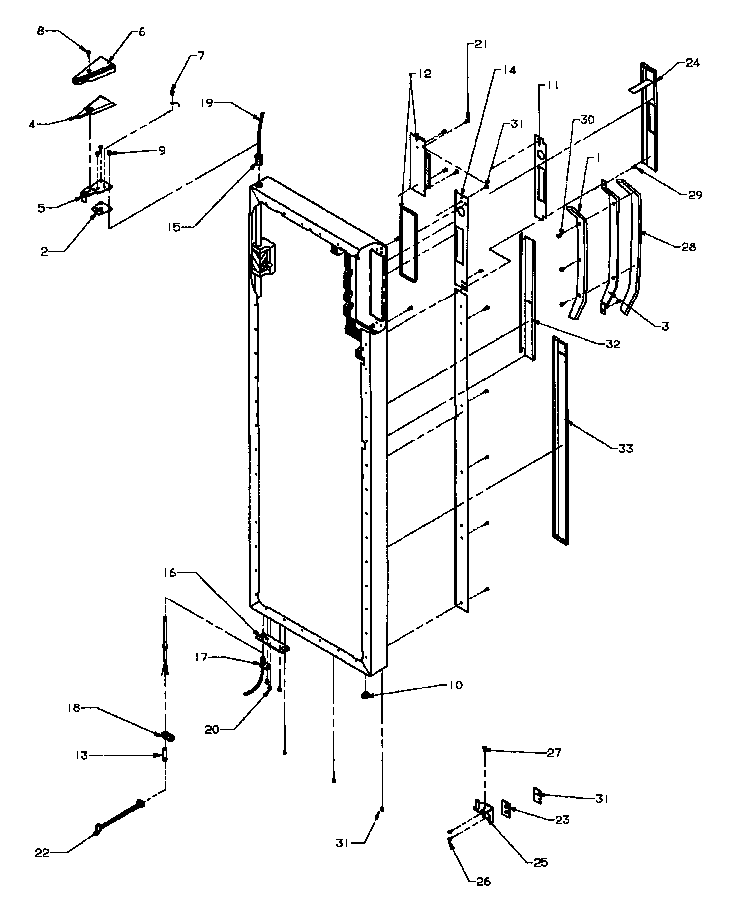 Refrigerator Door Hinge And Trim Parts Diagram and Parts List for SXDE27QE-P1162208WE  Amana Refrigerator